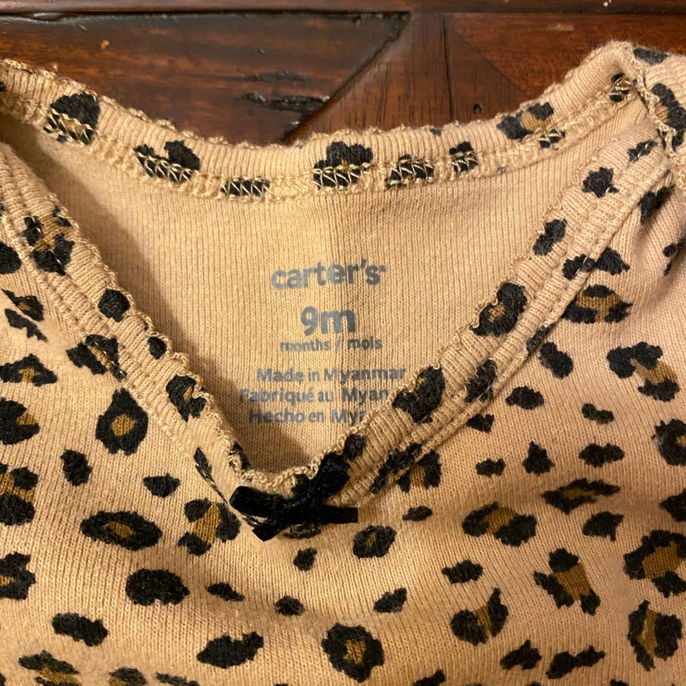 Baby Girl Leopard Print Animal Print Long Sleeve T Shirt, Size 9 Months